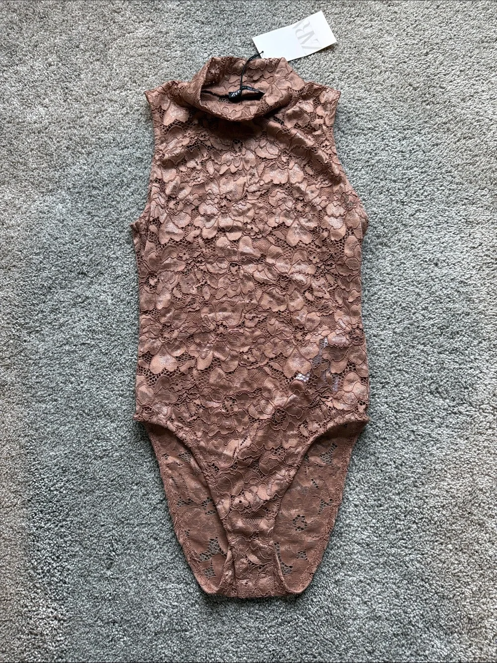 Sleeveless Lace High-Neck Bodysuit in Dusty Rose